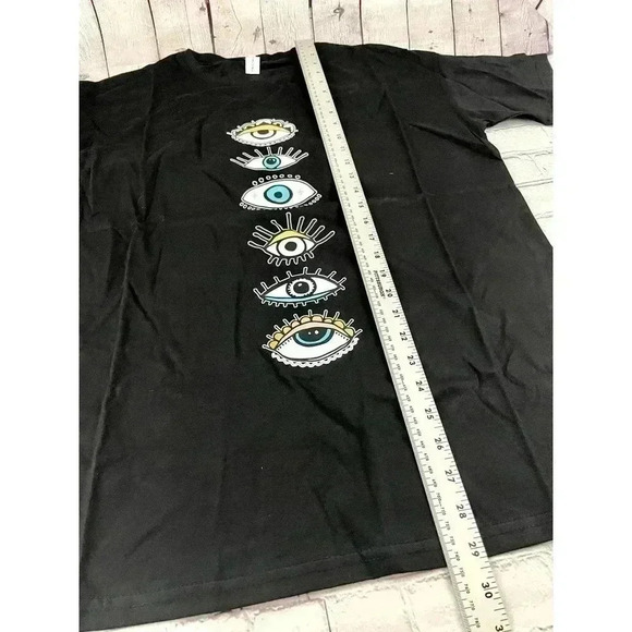Men's Eye Print Design Black Shirt Short Sleeve Crew Neck Unique Print NEW - Picture 3 of 7
